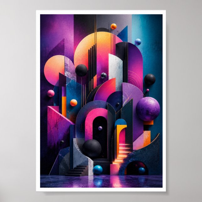 Neon 3D Geometric Abstract Wall  Poster (Front)