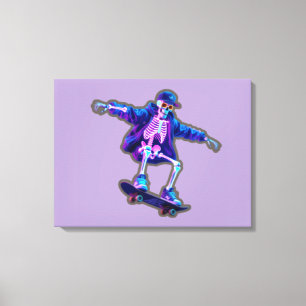Neon 3D Skeleton Skateboarding – Funny Streetwear  Canvas Print