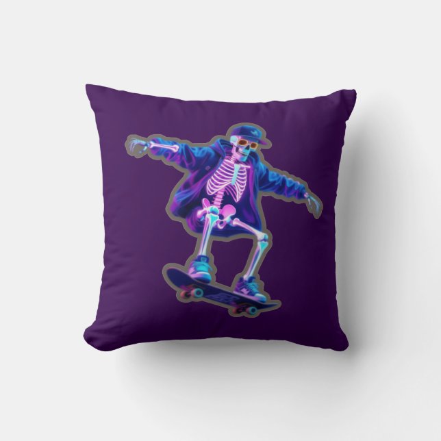 Neon 3D Skeleton Skateboarding – Funny Streetwear  Cushion (Front)