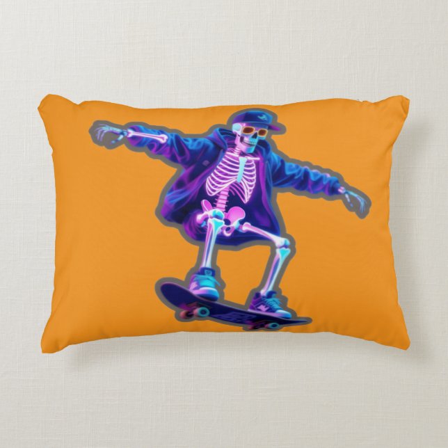 Neon 3D Skeleton Skateboarding – Funny Streetwear  Decorative Cushion (Front)