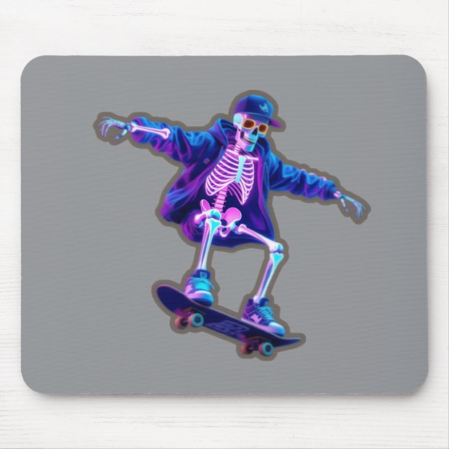 Neon 3D Skeleton Skateboarding – Funny Streetwear  Mouse Mat (Front)