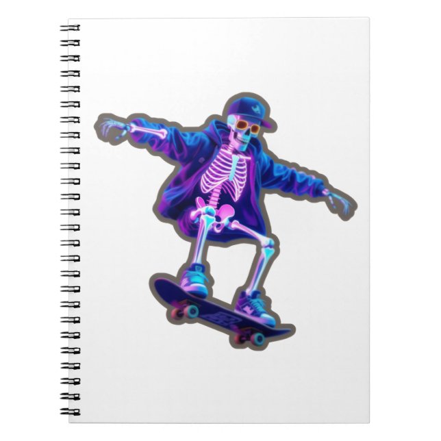 Neon 3D Skeleton Skateboarding – Funny Streetwear  Notebook (Front)