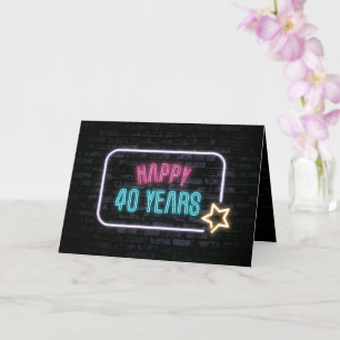 Neon 40th Birthday Sign On Brick Card