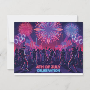 Neon 4th of July Celebration Dance Party RSVP Card
