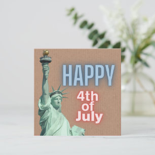 Neon 4th of July Liberty Statue Flat Card