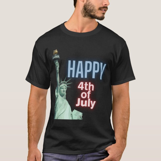 Neon 4th of July Liberty Statue  T-Shirt (Front)