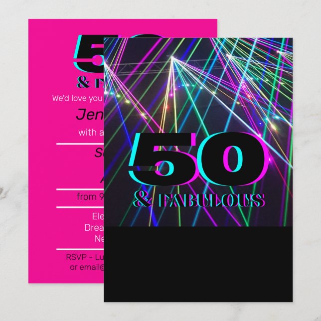 Neon 50th Birthday Party Invitation (Front/Back)