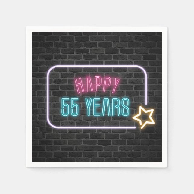 Neon 55th Birthday Marquee On Brick Wall Napkin (Front)