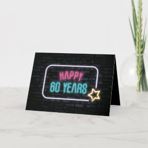 Neon 60th Birthday Marquee On Brick Card