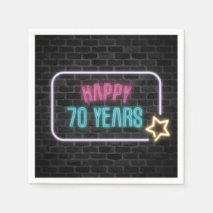 Neon 70th Birthday Marquee On Brick Wall Napkin