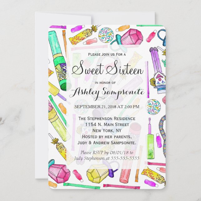 Neon 80's 90's Retro Funny Candy Pattern Invitation (Front)