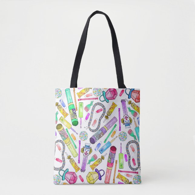 Neon 80's 90's Retro Funny Candy Pattern Tote Bag (Front)
