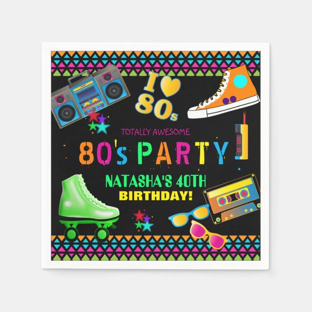 Neon 80's Birthday Party Napkin (Front)