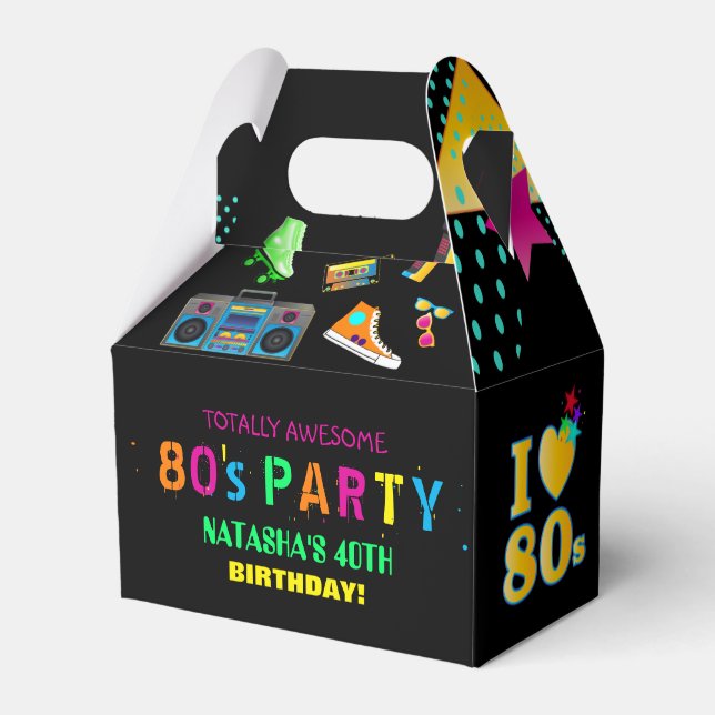 Neon 80's Birthday Party Personalised Favour Box (Front Side)