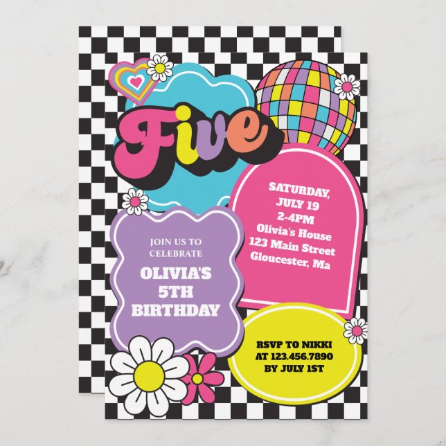 Neon 90s Retro 5th Birthday Invitation (Front/Back)