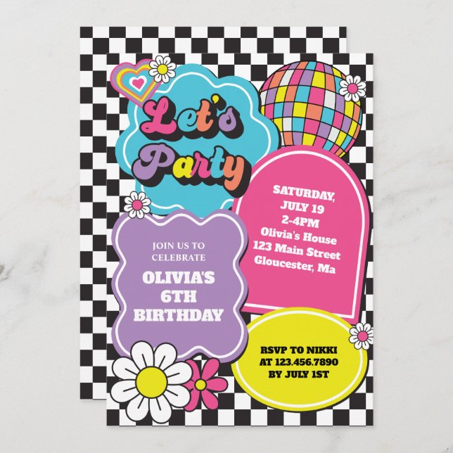 Neon 90s Retro Birthday Invitation (Front/Back)