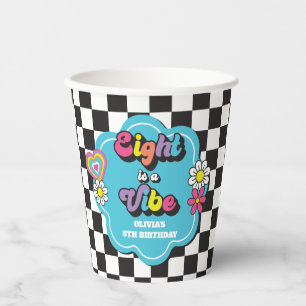 Neon 90s Retro Eight is a Vibe 8th Birthday Paper Cups