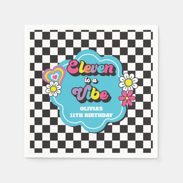 Neon 90s Retro Eleven is a Vibe 11th Birthday Napkin (Front)