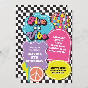 Neon 90s Retro Five is a Vibe 5th Birthday Invitation