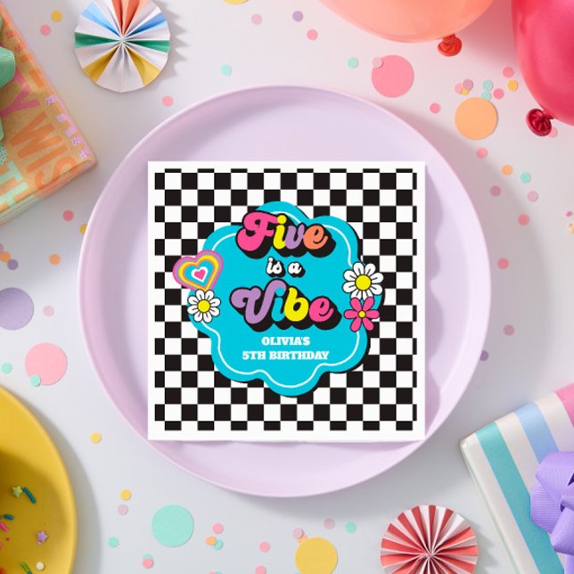 Neon 90s Retro Five is a Vibe 5th Birthday Napkin (Creator Uploaded)