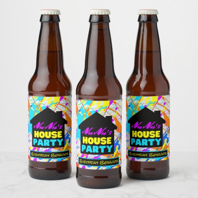 Neon 90's Retro Hip Hop Theme House Party Colourfu Beer Bottle Label (Bottles)