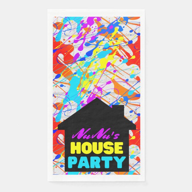 Neon 90's Retro Hip Hop Theme House Party Napkin (Front)