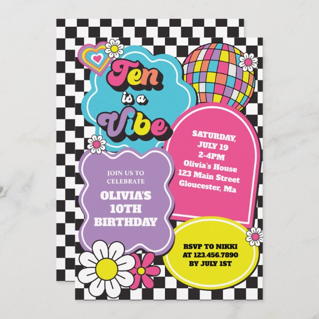 Neon 90s Retro Ten is a Vibe Birthday Invitation (Front/Back)