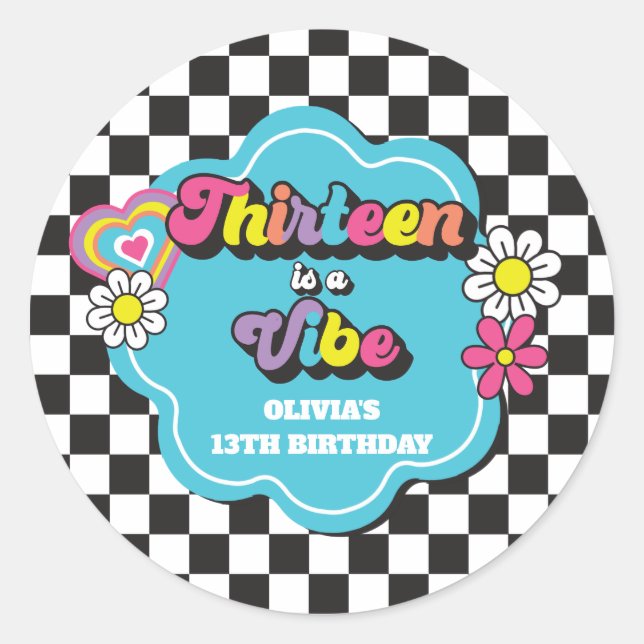Neon 90s Retro Thirteen is a Vibe 13th Birthday Classic Round Sticker (Front)