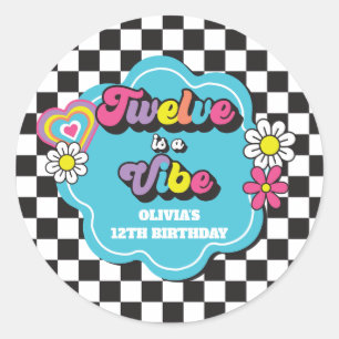 Neon 90s Retro Twelve is a Vibe 12th Birthday Classic Round Sticker