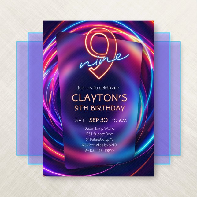 Neon 9th Birthday Invitation (Creator Uploaded)