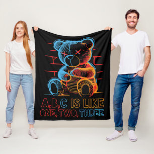 Neon ABC Teddy Bear Fleece Blanket