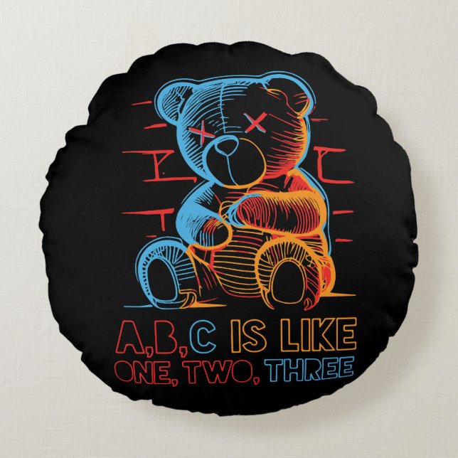 Neon ABC Teddy Bear Round Cushion (Front)