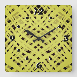 Neon, abstract , black ,yellow square wall clock