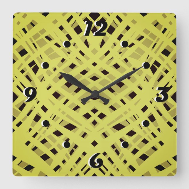 Neon, abstract , black ,yellow square wall clock (Front)