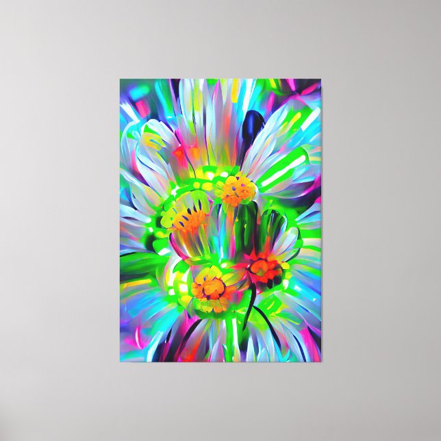 Neon Abstract Daisies with Vivid Colours Canvas Print (Front)