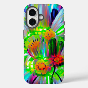 Neon Abstract Daisies with Vivid Colours iPhone 16 Case
