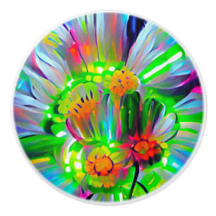 Neon Abstract Daisies with Vivid Colours Ceramic Knob
