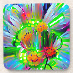 Neon Abstract Daisies with Vivid Colours Coaster