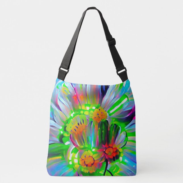 Neon Abstract Daisies with Vivid Colours Crossbody Bag (Front)
