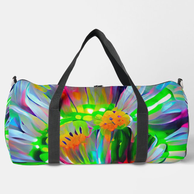 Neon Abstract Daisies with Vivid Colours Duffle Bag (Front)