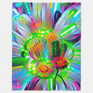 Neon Abstract Daisies with Vivid Colours Fleece Blanket