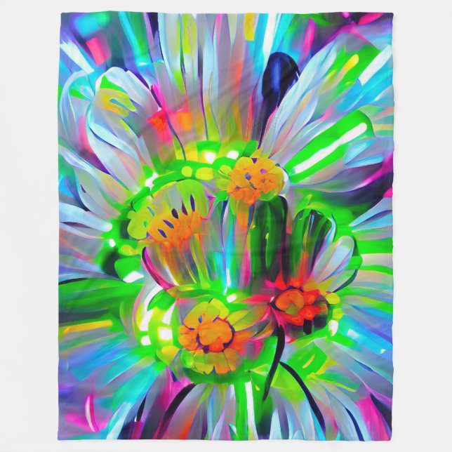Neon Abstract Daisies with Vivid Colours Fleece Blanket (Front)