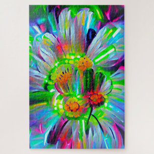 Neon Abstract Daisies with Vivid Colours Jigsaw Puzzle