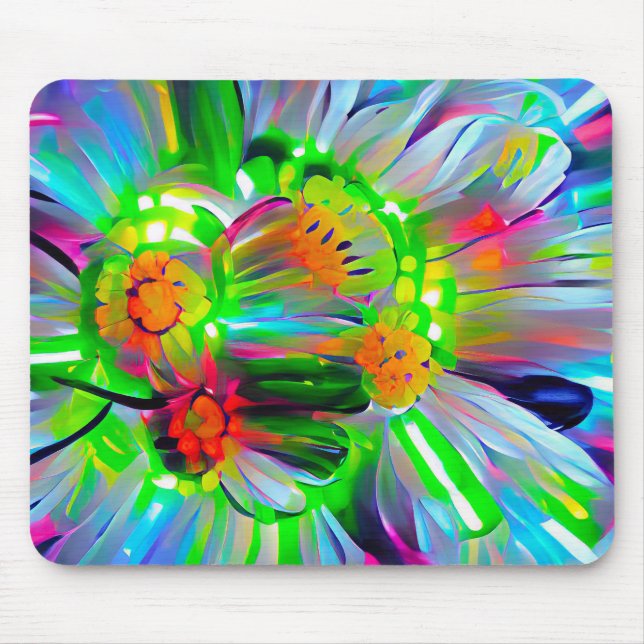 Neon Abstract Daisies with Vivid Colours Mouse Mat (Front)
