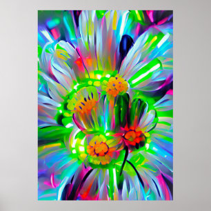 Neon Abstract Daisies with Vivid Colours Poster