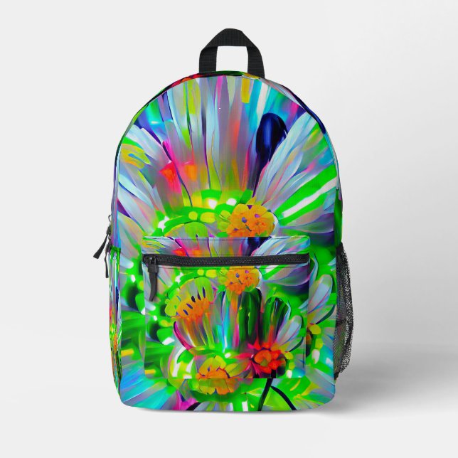 Neon Abstract Daisies with Vivid Colours Printed Backpack (Front)