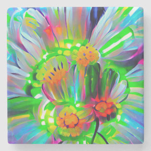 Neon Abstract Daisies with Vivid Colours Stone Coaster
