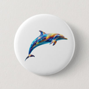 Neon Abstract Dolphin Art – Colorful Energy Wave 6 Cm Round Badge