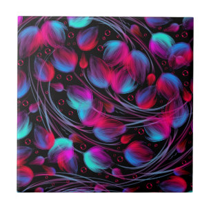 Neon Abstract Hot Pink Turquoise Black Modern Tile