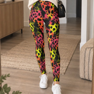 Neon Abstract Leopard Print Leggings